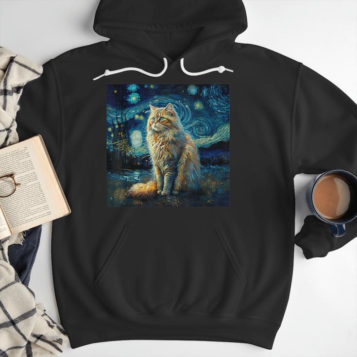 Van Gogh Starry Night Cat For Cat Lover Cat Mom And Cat Dad Men Hoodie