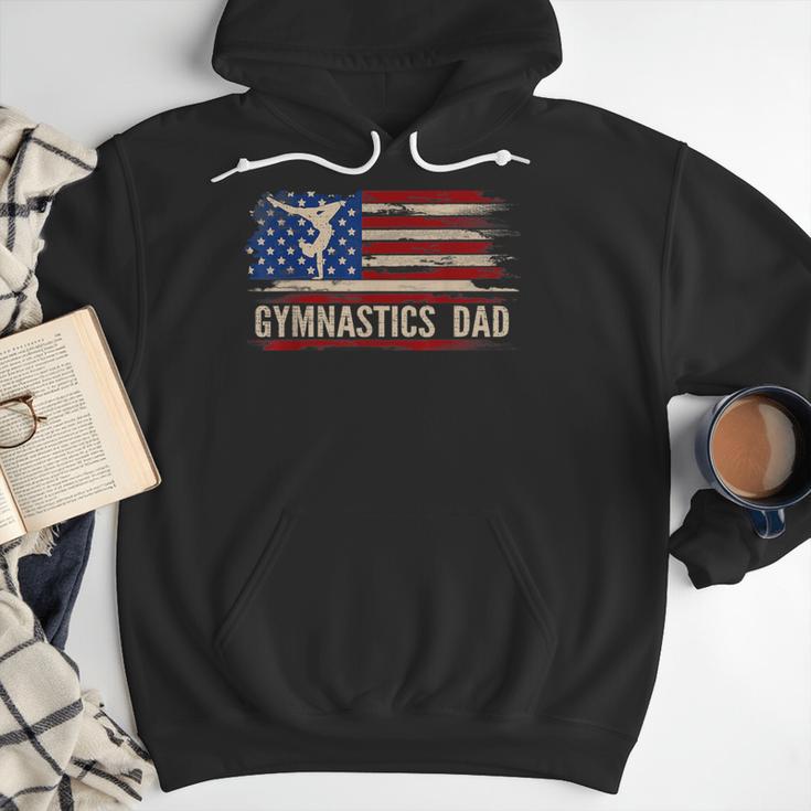 Vintage Gymnastics Dad American USA Flag Sports Men Hoodie