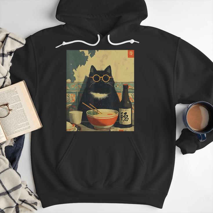 Vintage Japanese Cat Ramen Cat Dad Retro Graphic Women Men Hoodie