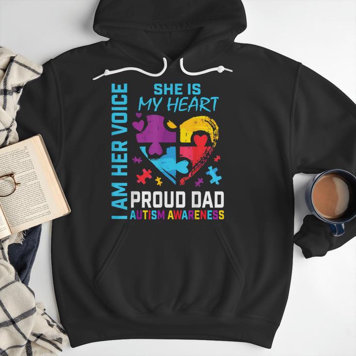 I Am Her Voice She Is My Heart Autism Awareness Daughter Dad Men Hoodie