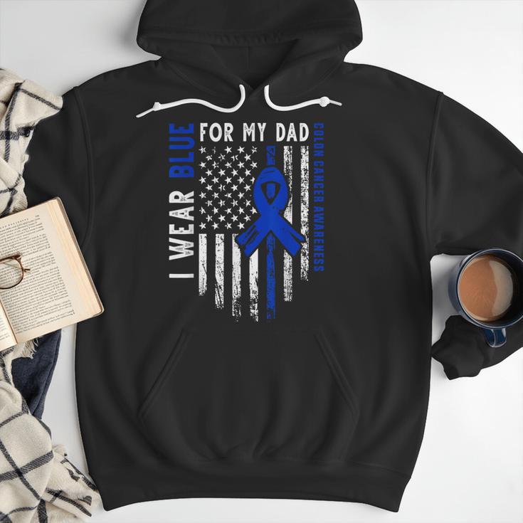 I Wear Blue For My Dad Colon Cancer Awareness Blue USA Flag Men Hoodie I Wear Blue For My Dad Colon Cancer Awareness Blue USA Flag Men Hoodie