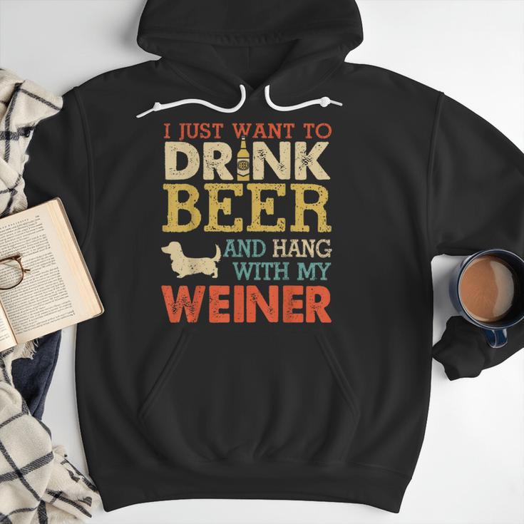 Weiner Dachshund Dad Drink Beer Hang With Dog Vintage Men Hoodie