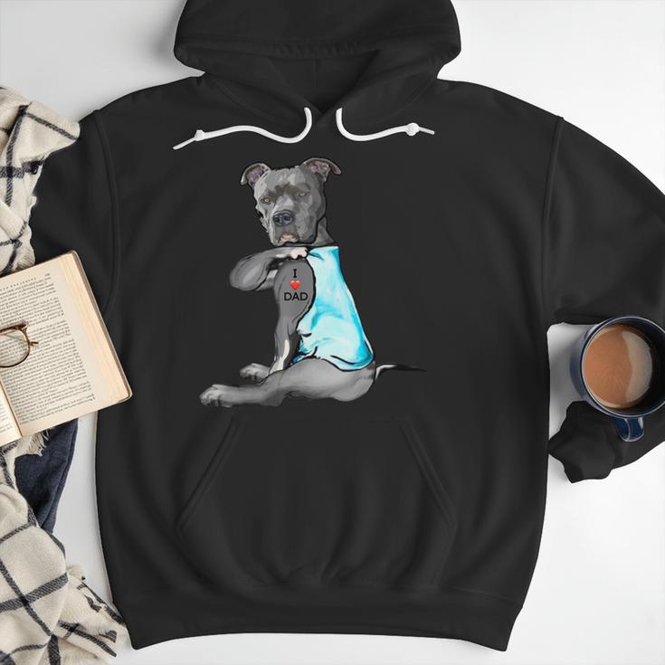 Women Dog Pitbull I Love Dad Tattoo Men Hoodie