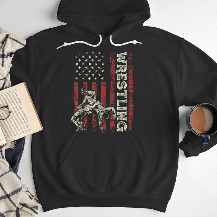 Wrestling US Flag Dad Wrestler Patriotic 4th Of July Men Hoodie Wrestling US Flag Dad Wrestler Patriotic 4th Of July Men Hoodie
