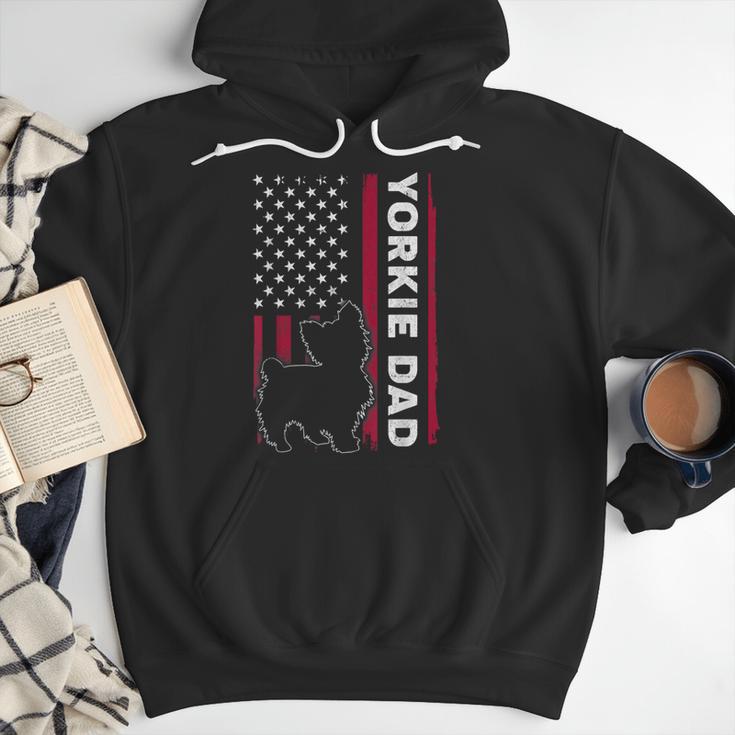 Yorkie Dog Vintage US American Flag Yorkie Dad Fathers Day Men Hoodie