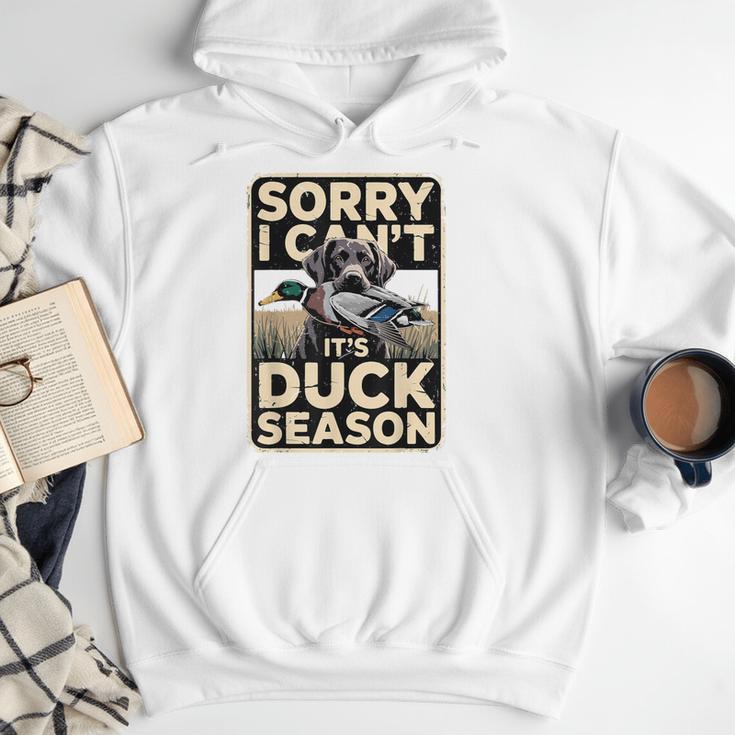 Duck Hunting Dog Sorry I Cant Its Duck Season Dad Joke Men Hoodie