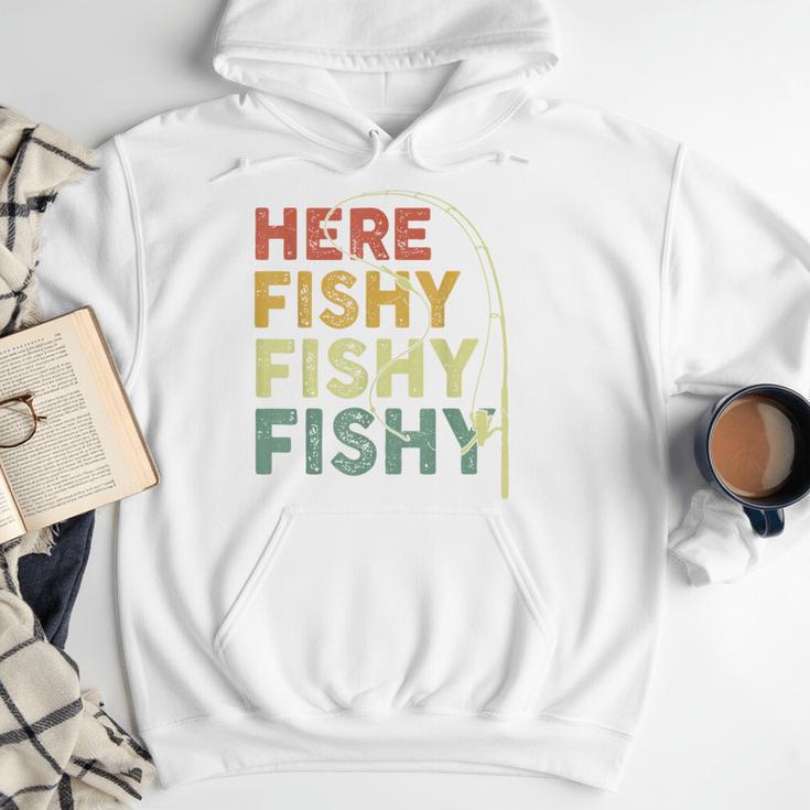 Fishing Here-Fishy Bass Fish Dad Men Hoodie