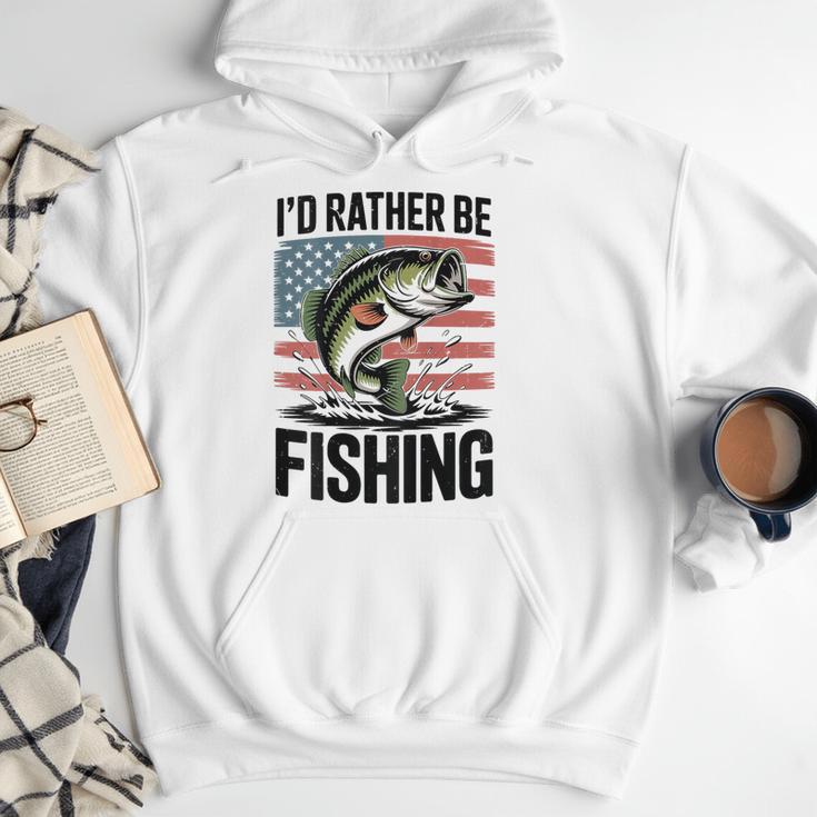 I'd Rather Be Fishing Bass Fish Dad Joke American Flag Men Hoodie