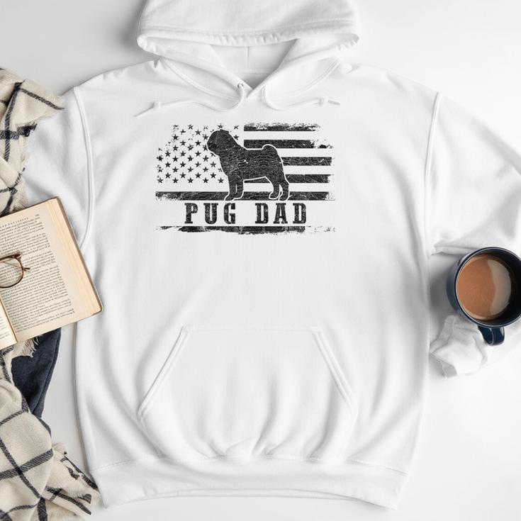 Pug Dad Distressed American Flag Patriotic Dog Men Hoodie
