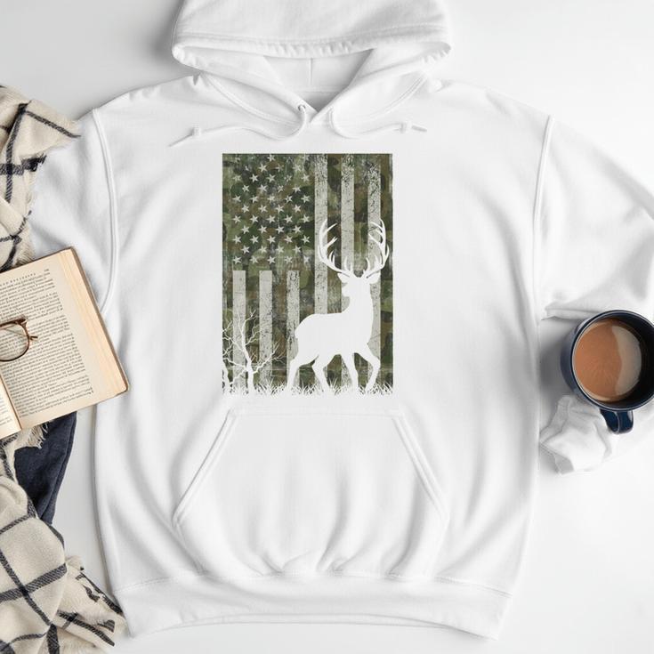 US Flag Deer Elk Buck Camoflage Hunting Hunter Dad Grandpa Men Hoodie