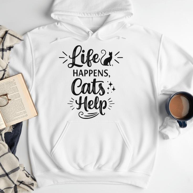 Women's Life Happens Cats Help Cat Lover Cat Moms Cat Dads Men Hoodie