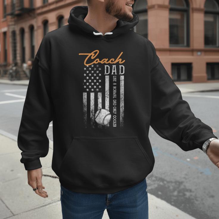 Baseball Coach Dad Like A Normal Dad Only Cooler USA Flag Men Hoodie