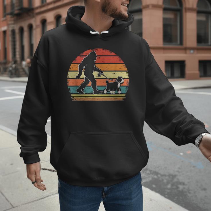 Bigfoot Walking a Dog Bernedoodle Dog Dad Men Hoodie