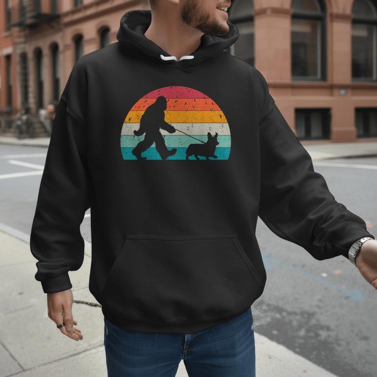 Bigfoot Walking a Dog Corgi Lovers Dog Dad Men Hoodie