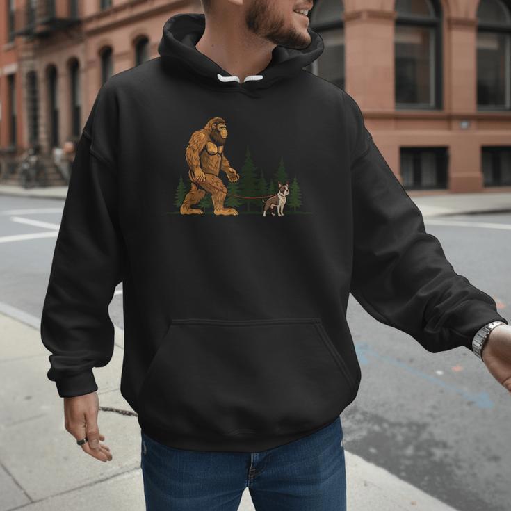 Boston Terrier Bigfoot Dog Walking Dog Mom Dad Kids Men Hoodie