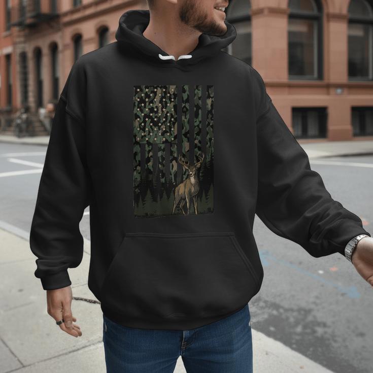 Camo Deer American Flag Graphic Hunting Men Dad Boys Men Hoodie