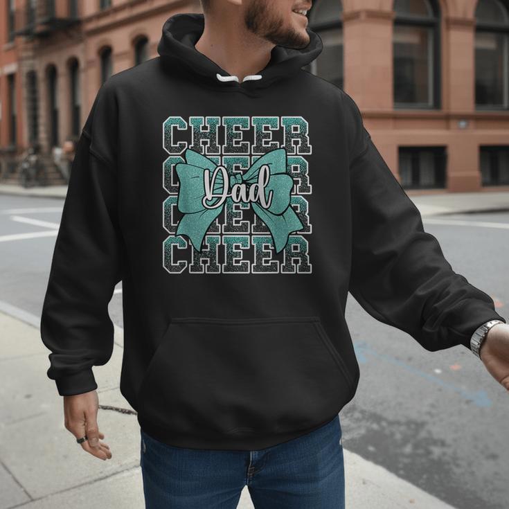 Cheer Dad Daddy Bow Sport Cheerleader Cheerleading Teal Blue Men Hoodie