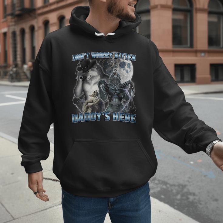 Cool Alpha Wolf Meme Don't Worry Kitten Daddy's Here Men Hoodie