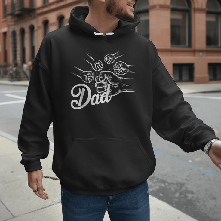 Dad Of Four Toddler Kids Fathers Day Fist Bump Family Men Hoodie