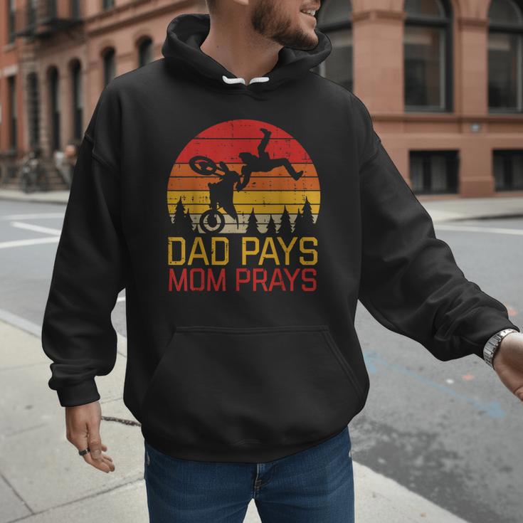 Dad Pays Mom Prays Dirt Bike Retro Motocross Boys Kids Men Hoodie