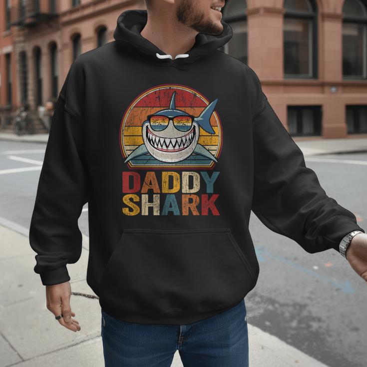 Daddy Shark Retro Shark Shirt Pajamas For Dad Dad Men Hoodie