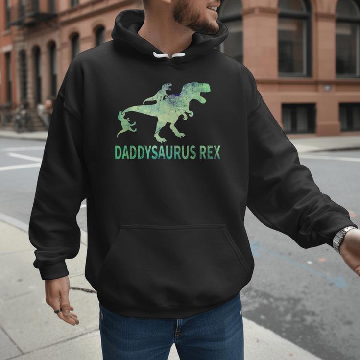 DaddysaurusRex Dinosaur Daddy Saurus Dad 2 Two Kids Dino Men Hoodie