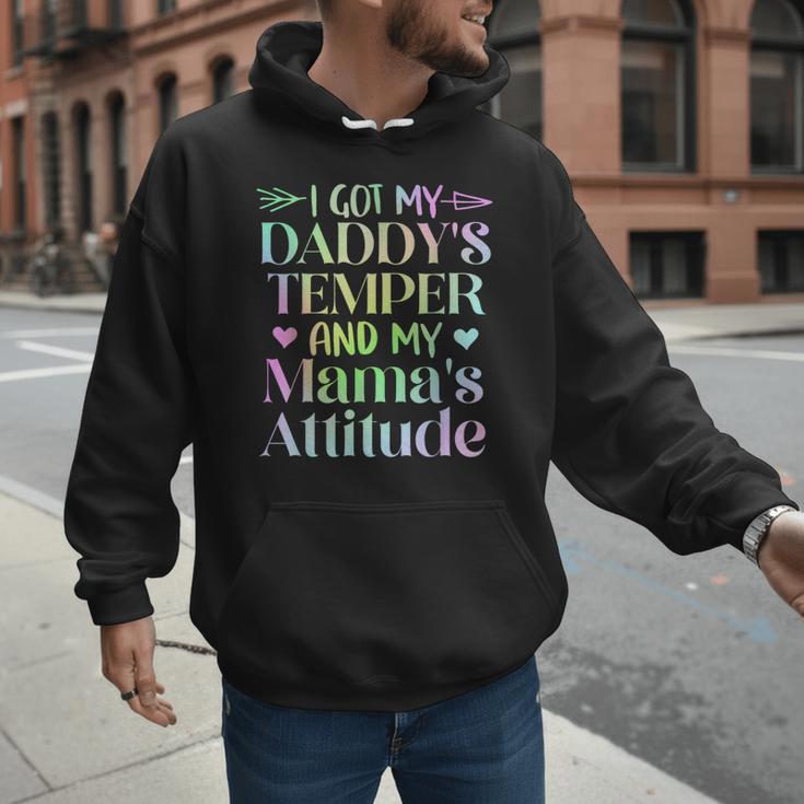 Funny Family Saying Apparel I GOT MY DADDY'S TEMPER And My Mama's Attitude Kids Men Hoodie