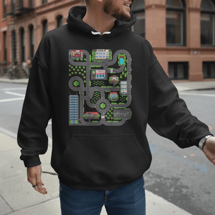 Kid Play Cars On Dad Back Race Track Mat Fathers Day Men Hoodie