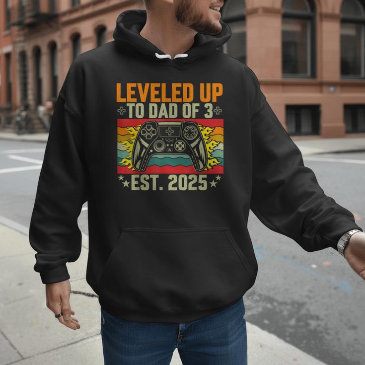 Leveled Up To Dad Of 3 Three Daddy Again 2025 Father's Day Men Hoodie
