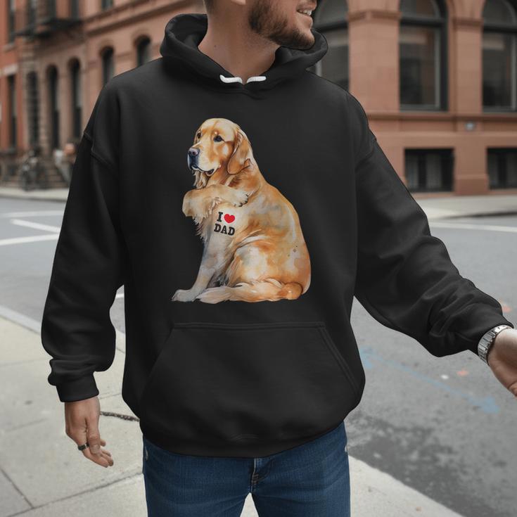 I Love Dad Patriotic Golden Retriever Canine Dog Lover Men Hoodie