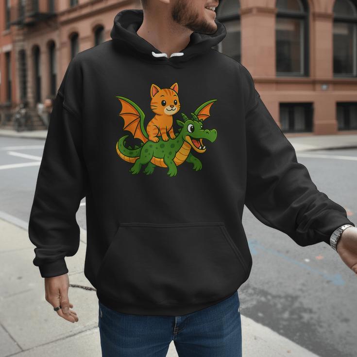Orange Cat Dragon Riding Animal Lover Mom Dad Kids Men Hoodie