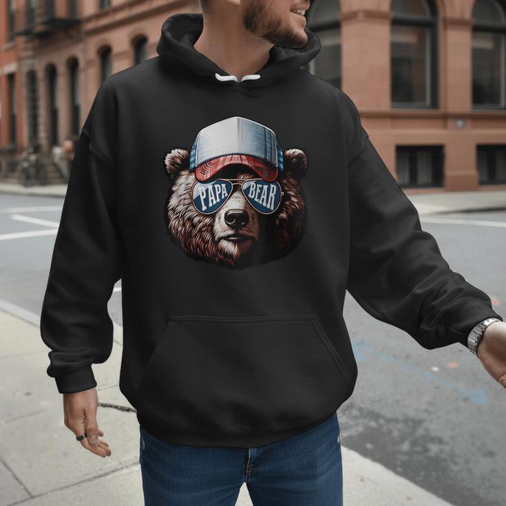 Papa Bear Face Cool Dad Style Retro Fathers Day Daddy Bear Men Hoodie