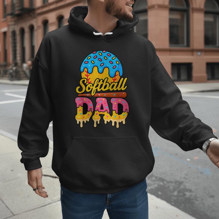 Retro Ice Cream Drip Softball Dad Game Day Dad Father's Day Men Hoodie