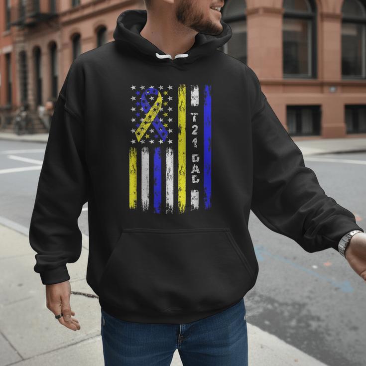 T21 Dad American Flag Down Syndrome Awareness Men Hoodie
