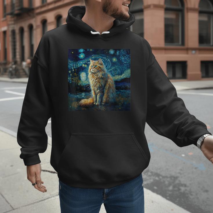 Van Gogh Starry Night Cat For Cat Lover Cat Mom And Cat Dad Men Hoodie