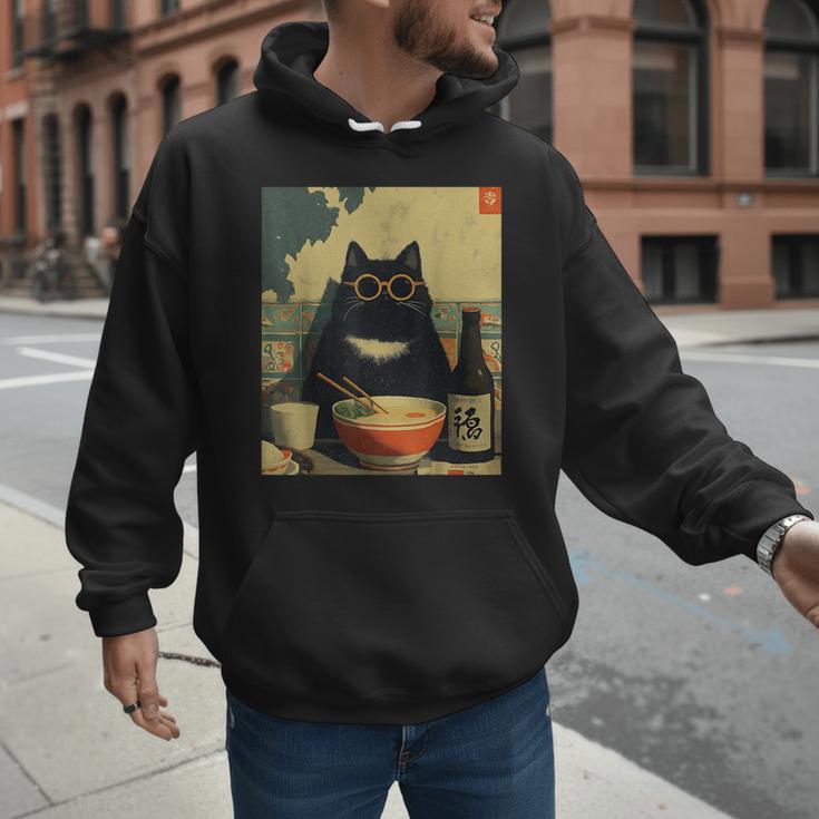 Vintage Japanese Cat Ramen Cat Dad Retro Graphic Women Men Hoodie