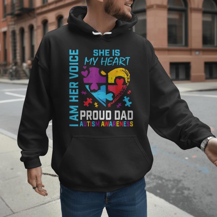 I Am Her Voice She Is My Heart Autism Awareness Daughter Dad Men Hoodie