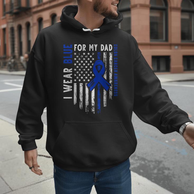 I Wear Blue For My Dad Colon Cancer Awareness Blue USA Flag Men Hoodie I Wear Blue For My Dad Colon Cancer Awareness Blue USA Flag Men Hoodie