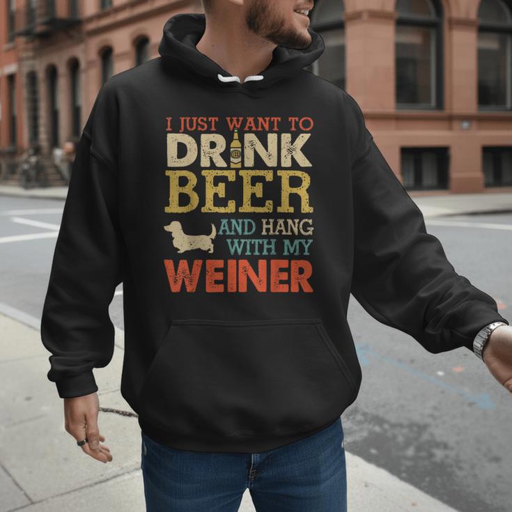 Weiner Dachshund Dad Drink Beer Hang With Dog Vintage Men Hoodie
