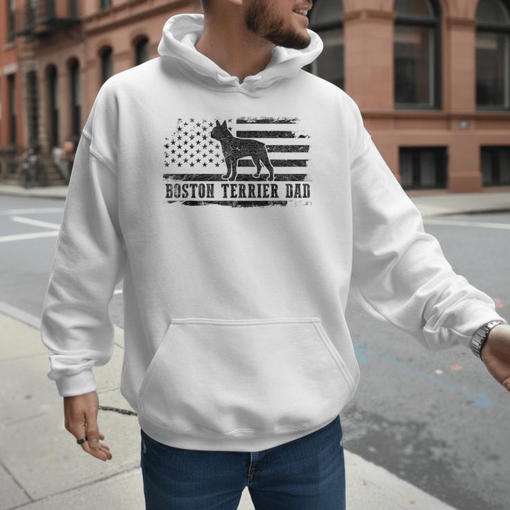 Boston Terrier Dad Distressed American Flag Patriotic Dog Men Hoodie