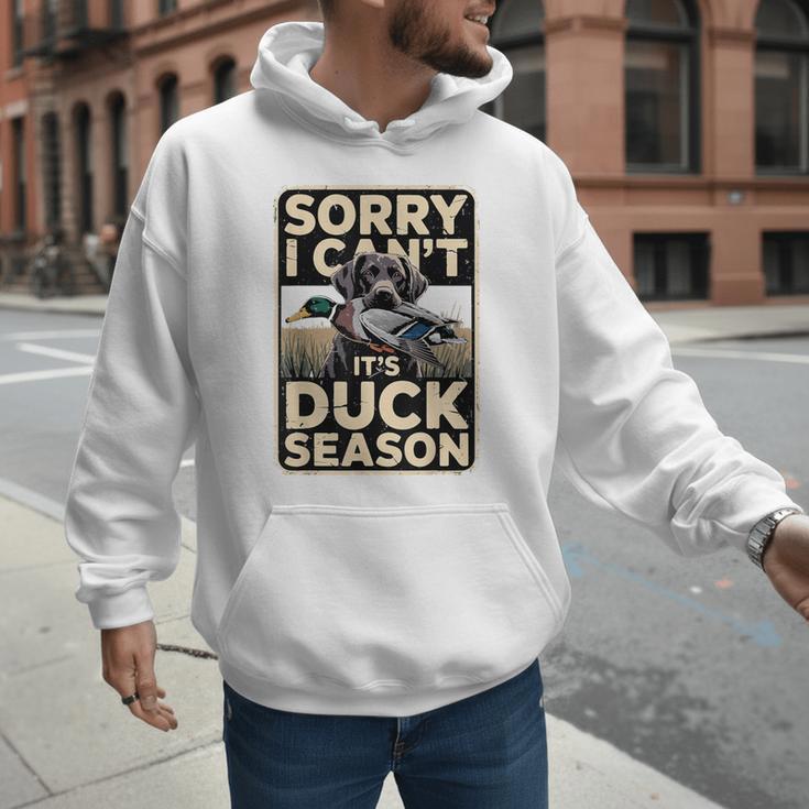Duck Hunting Dog Sorry I Cant Its Duck Season Dad Joke Men Hoodie