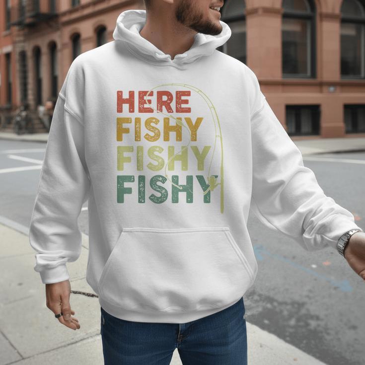Fishing Here-Fishy Bass Fish Dad Men Hoodie