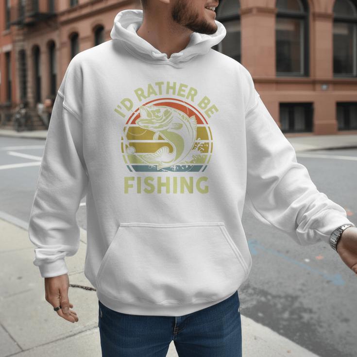 Fishing I'd Rather Be Fishing Bass Fish Dad Jokes Men Hoodie