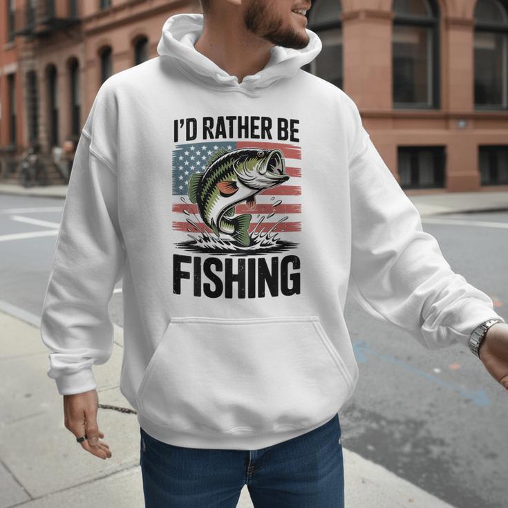 I'd Rather Be Fishing Bass Fish Dad Joke American Flag Men Hoodie