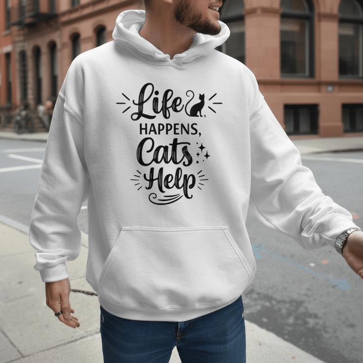 Women's Life Happens Cats Help Cat Lover Cat Moms Cat Dads Men Hoodie