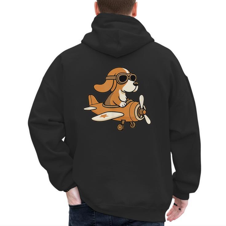 Beagle Flying a Plane Pilot Airplane Dog Mom Dad Men's Hoodie Back Print
