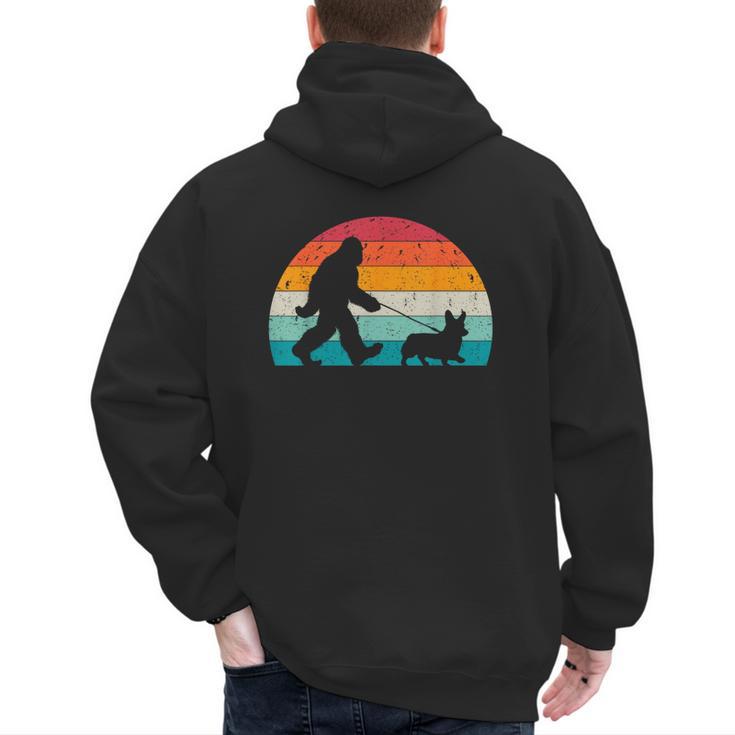 Bigfoot Walking a Dog Corgi Lovers Dog Dad Men's Hoodie Back Print