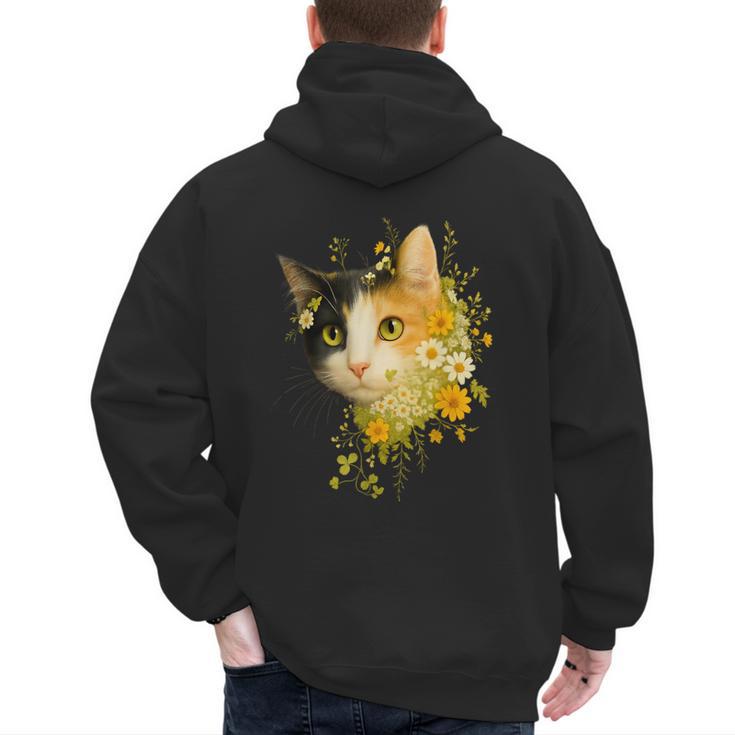 Calico Cat With Flowers For Mom Dad Women Men Kids Botanical Men's Hoodie Back Print