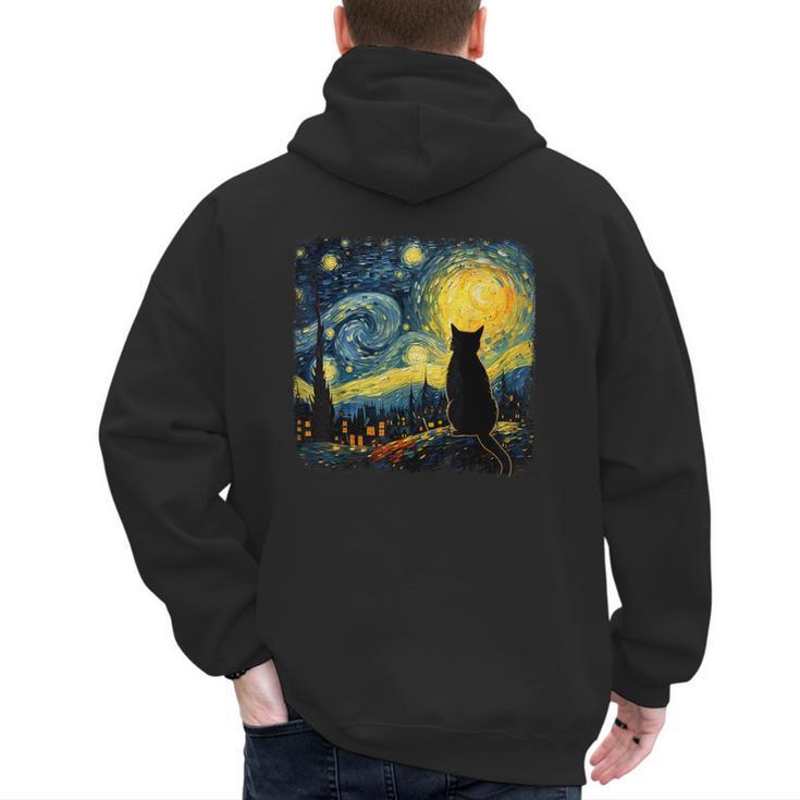 Cat Starry Night Van Gogh Cat For Cat Lover Cat Mom Cat Dad Men's Hoodie Back Print
