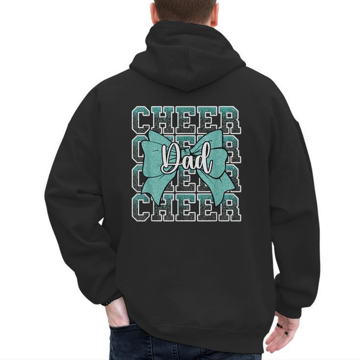 Cheer Dad Daddy Bow Sport Cheerleader Cheerleading Teal Blue Men's Hoodie Back Print